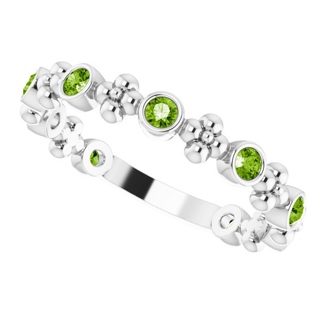 Platinum Round Natural Peridot Beaded Ring – 2mm Stones - view 5