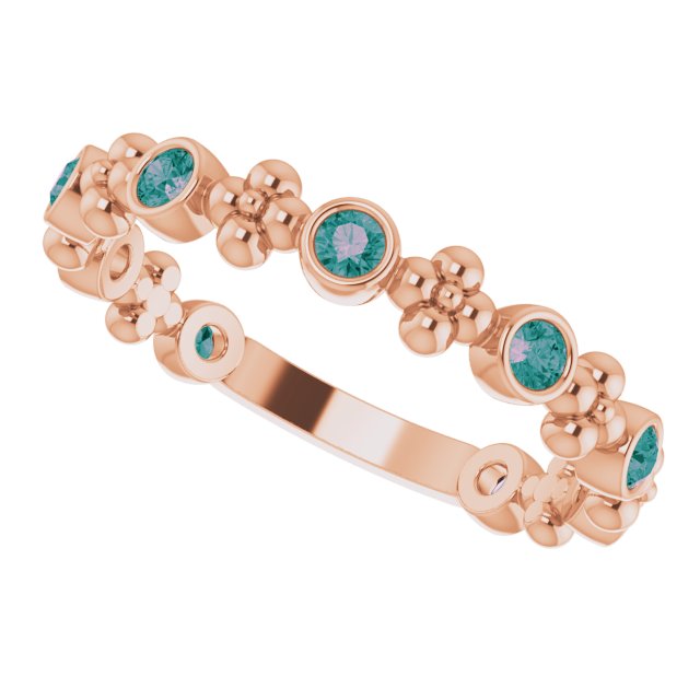 14K Gold Round Natural Alexandrite Beaded Ring – 2mm Stones - Rose Gold - view 5