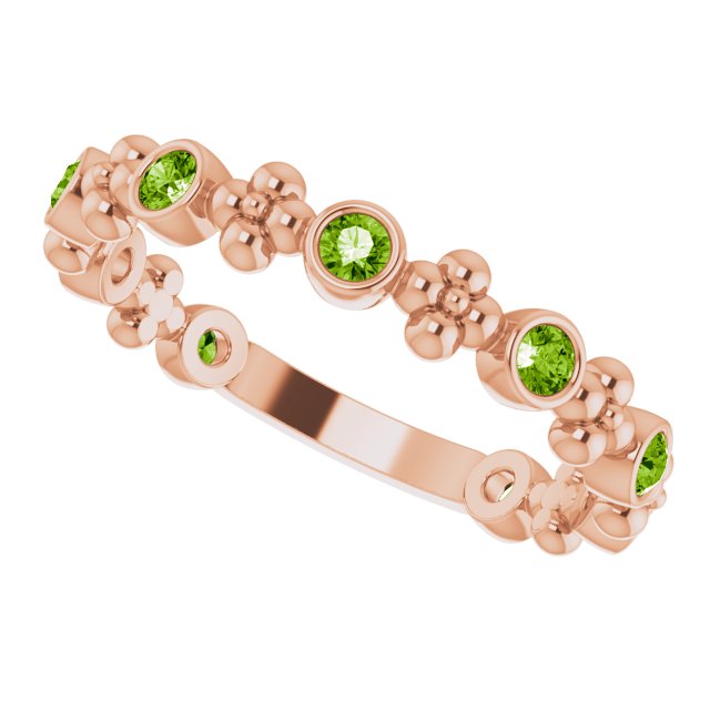 14K Gold Round Natural Peridot Beaded Ring – 2mm Stones - Rose Gold - view 5