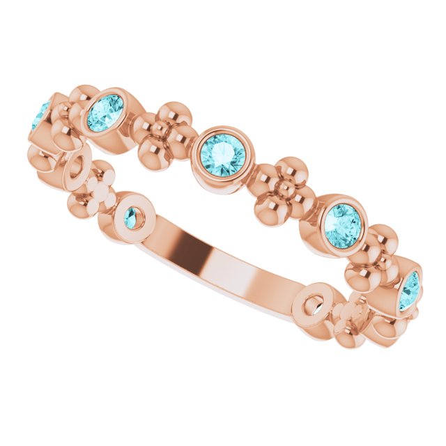 14K Gold Round Natural Blue Zircon Beaded Ring – 2mm Stones - Rose Gold - view 5