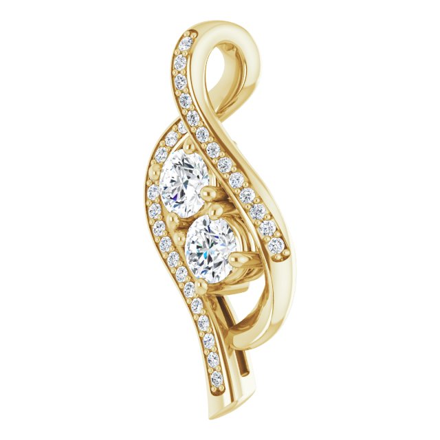 14K Gold Round Natural Diamond Two-Stone Pendant - view 2