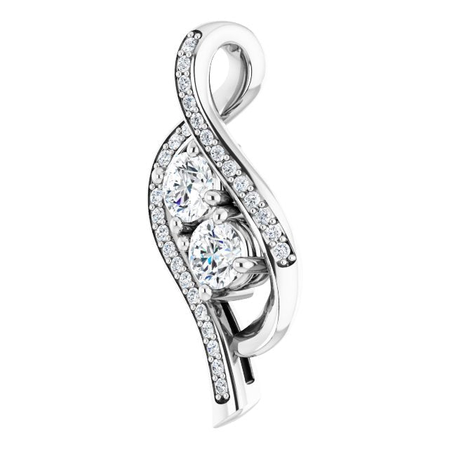 Platinum Round Natural Diamond Two-Stone Pendant - view 2
