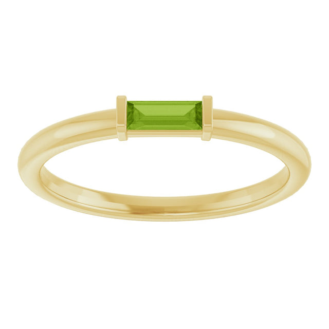 14K Gold Natural Peridot Birthstone Stackable Ring – 4x2 mm Straight Baguette - Yellow Gold - view 8
