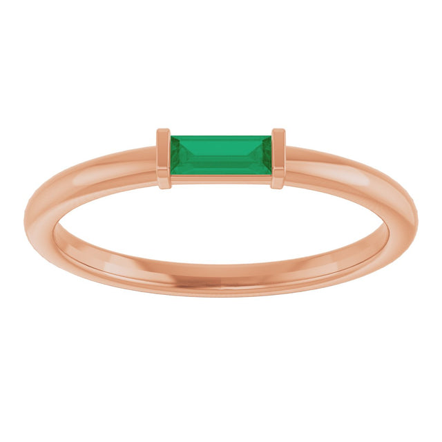 14K Gold Lab-Grown Emerald Birthstone Stackable Ring – 4x2 mm Straight Baguette - Rose Gold - view 8