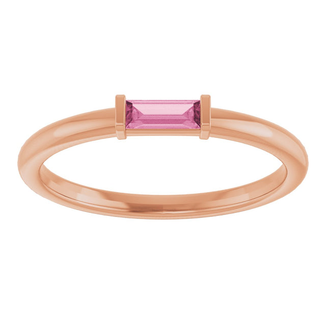 14K Gold Natural Pink Tourmaline Birthstone Stackable Ring – 4x2 mm Straight Baguette - Rose Gold - view 8