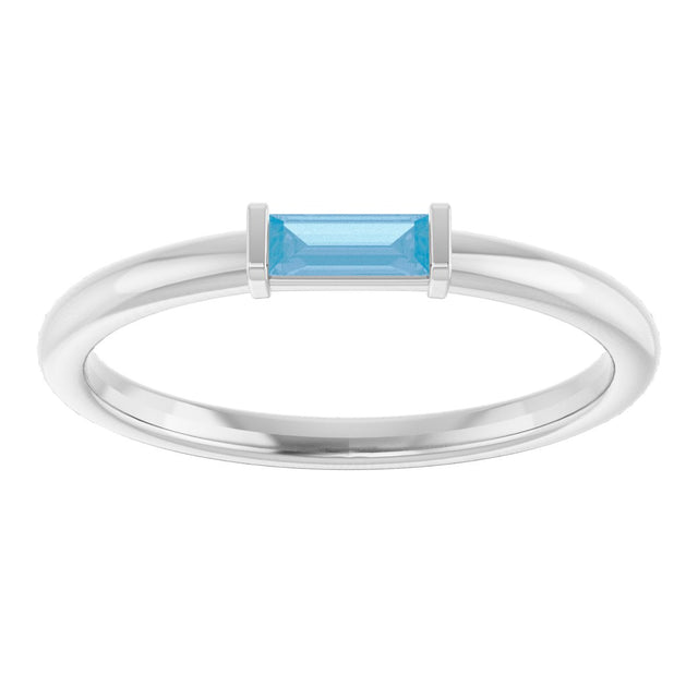 14K Gold Natural Sky Blue Topaz Birthstone Stackable Ring – 4x2 mm Straight Baguette - White Gold - view 8