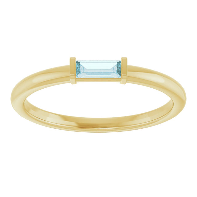 14K Gold Natural Sky Blue Topaz Birthstone Stackable Ring – 4x2 mm Straight Baguette - Yellow Gold - view 8