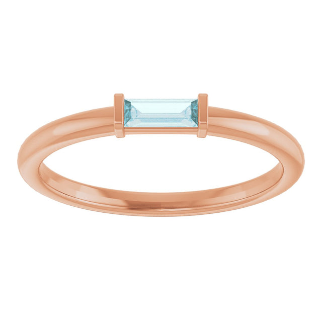 14K Gold Natural Sky Blue Topaz Birthstone Stackable Ring – 4x2 mm Straight Baguette - Rose Gold - view 8