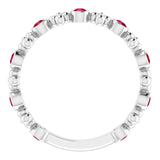 Platinum Round Natural Ruby Beaded Ring – 2mm Stones - view 2
