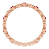 14K Gold Round Lab-Grown Ruby Beaded Ring – 2mm Stones - Rose Gold - view 2