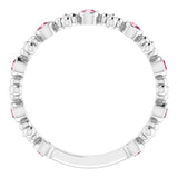 Platinum Round Natural Pink Tourmaline Beaded Ring – 2mm Stones - view 2