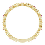 14K Gold Round Natural Pink Tourmaline Beaded Ring – 2mm Stones - Yellow Gold - view 2