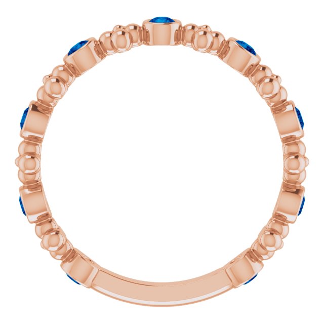 14K Gold Round Lab-Grown Blue Sapphire Beaded Ring – 2mm Stones - Rose Gold - view 2