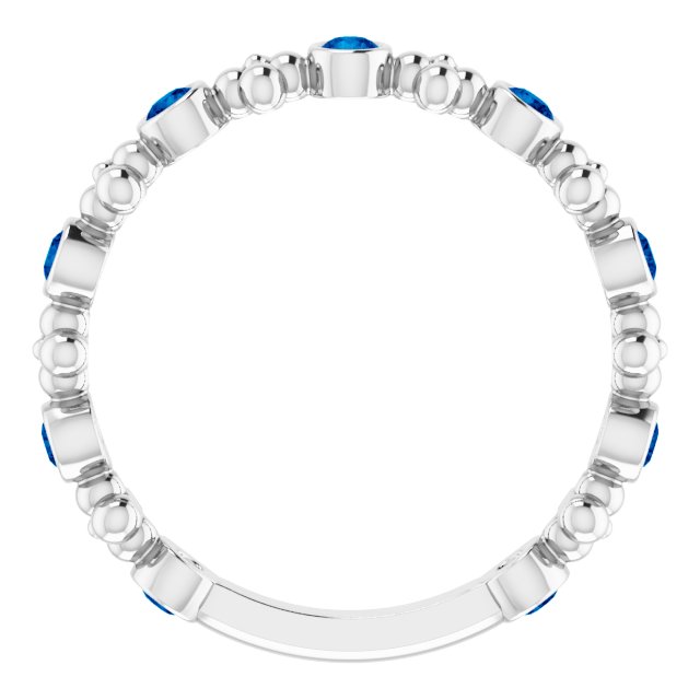 14K Gold Round Lab-Grown Blue Sapphire Beaded Ring – 2mm Stones - White Gold - view 2