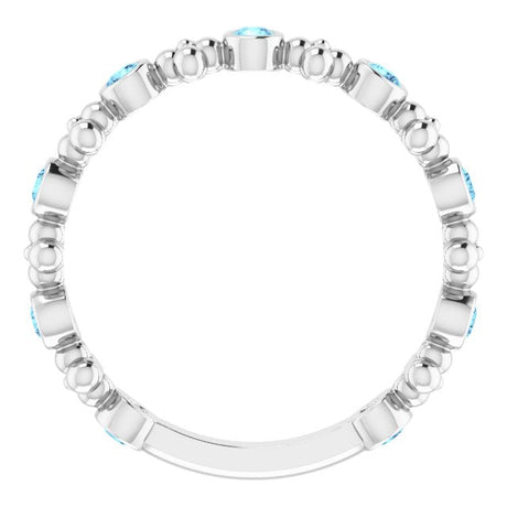 Platinum Round Natural Aquamarine Beaded Ring – 2mm Stones - view 2