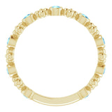 14K Gold Round Natural Aquamarine Beaded Ring – 2mm Stones - Yellow Gold - view 2