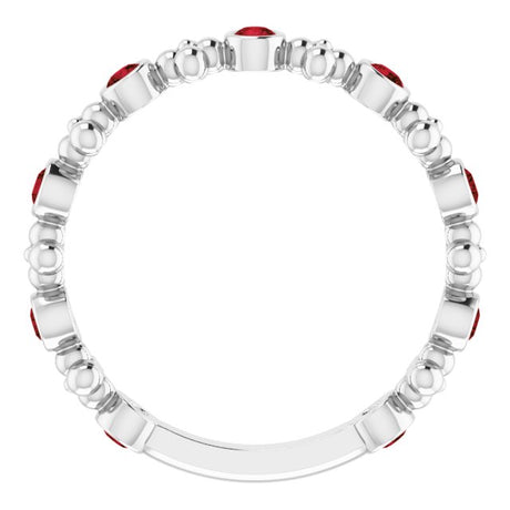 Platinum Round Natural Mozambique Garnet Beaded Ring – 2mm Stones - view 2