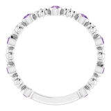 14K Gold Round Natural Amethyst Beaded Ring – 2mm Stones - White Gold - view 2