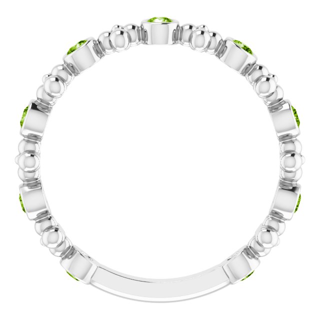 14K Gold Round Natural Peridot Beaded Ring – 2mm Stones - White Gold - view 2