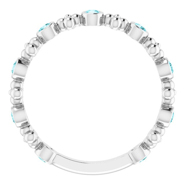 14K Gold Round Natural Blue Zircon Beaded Ring – 2mm Stones - White Gold - view 2