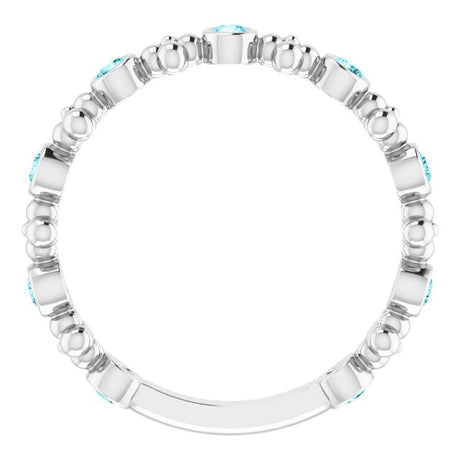 Platinum Round Natural Blue Zircon Beaded Ring – 2mm Stones - view 2