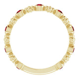 14K Gold Round Natural Mozambique Garnet Beaded Ring – 2mm Stones - Yellow Gold - view 2