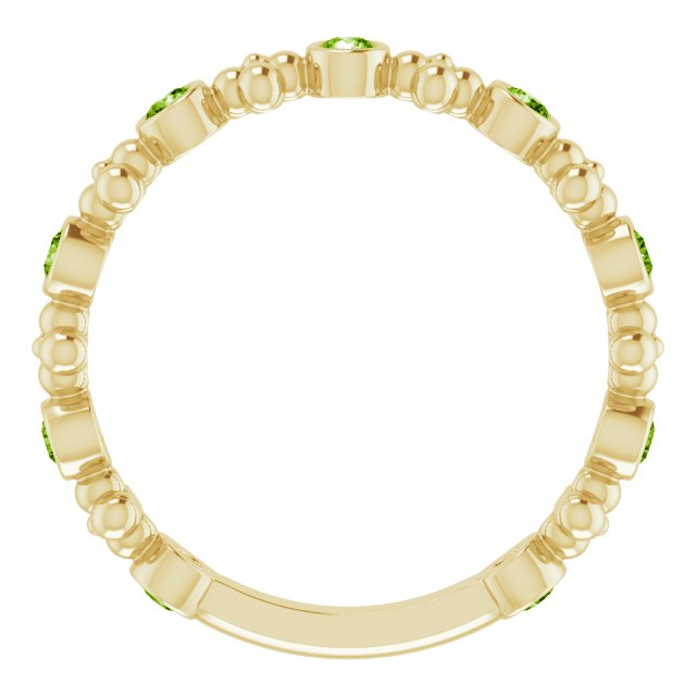 14K Gold Round Natural Peridot Beaded Ring – 2mm Stones - Yellow Gold - view 2