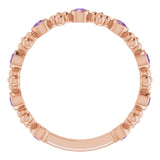 14K Gold Round Natural Amethyst Beaded Ring – 2mm Stones - Rose Gold - view 2
