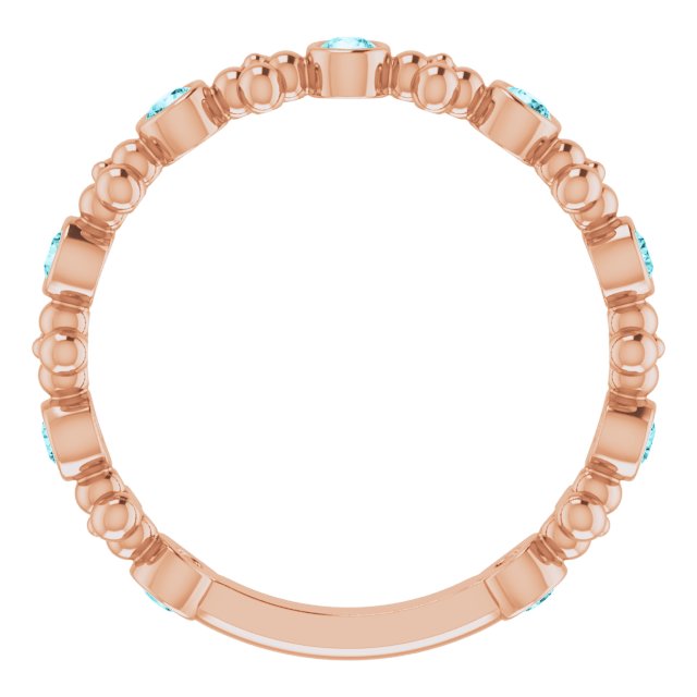 14K Gold Round Natural Blue Zircon Beaded Ring – 2mm Stones - Rose Gold - view 2
