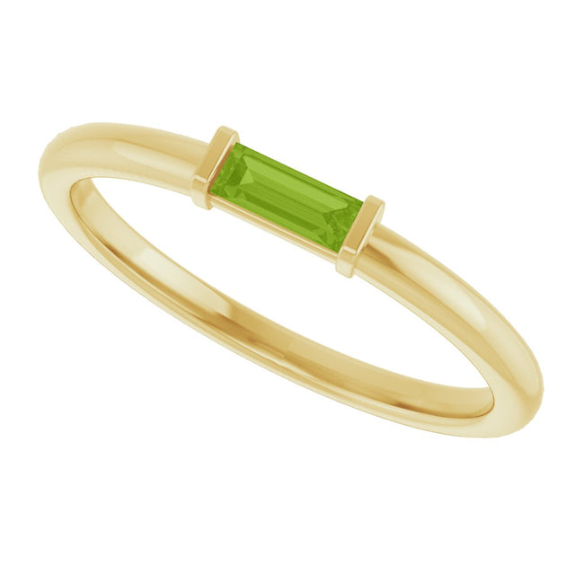14K Gold Natural Peridot Birthstone Stackable Ring – 4x2 mm Straight Baguette - Yellow Gold - view 10