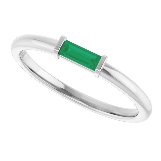 14K Gold Lab-Grown Emerald Birthstone Stackable Ring – 4x2 mm Straight Baguette - White Gold - view 10