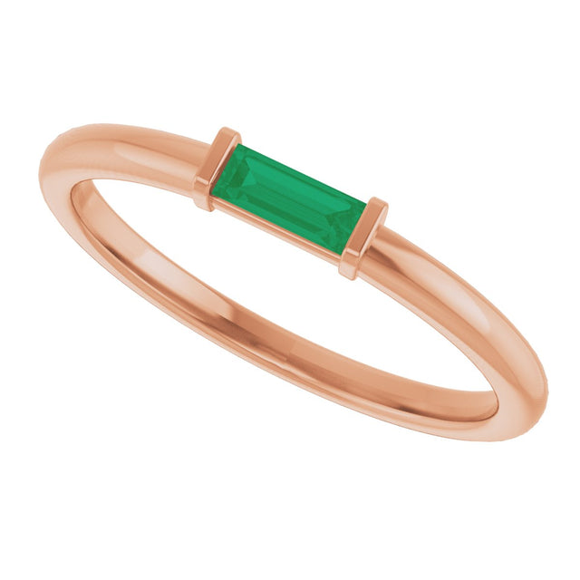 14K Gold Lab-Grown Emerald Birthstone Stackable Ring – 4x2 mm Straight Baguette - Rose Gold - view 10