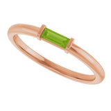 14K Gold Natural Peridot Birthstone Stackable Ring – 4x2 mm Straight Baguette - Rose Gold - view 10