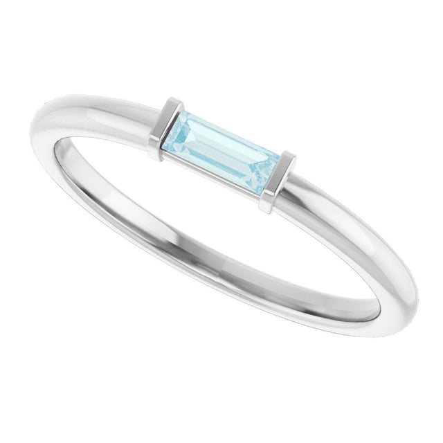 Platinum Natural Sky Blue Topaz Birthstone Stackable Ring – 4x2 mm Straight Baguette - view 10