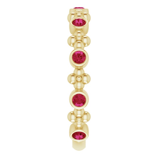 14K Gold Round Natural Ruby Beaded Ring – 2mm Stones - Yellow Gold - view 4
