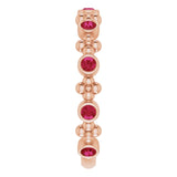 14K Gold Round Lab-Grown Ruby Beaded Ring – 2mm Stones - Rose Gold - view 4