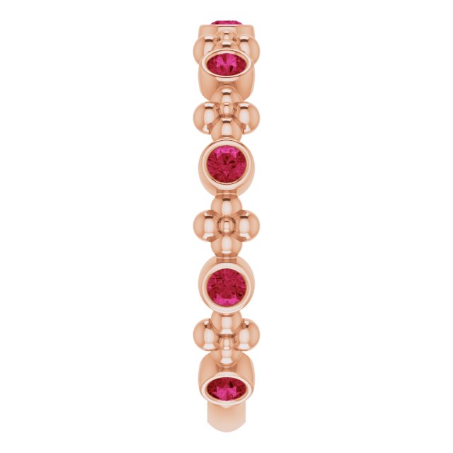 14K Gold Round Lab-Grown Ruby Beaded Ring – 2mm Stones - Rose Gold - view 4