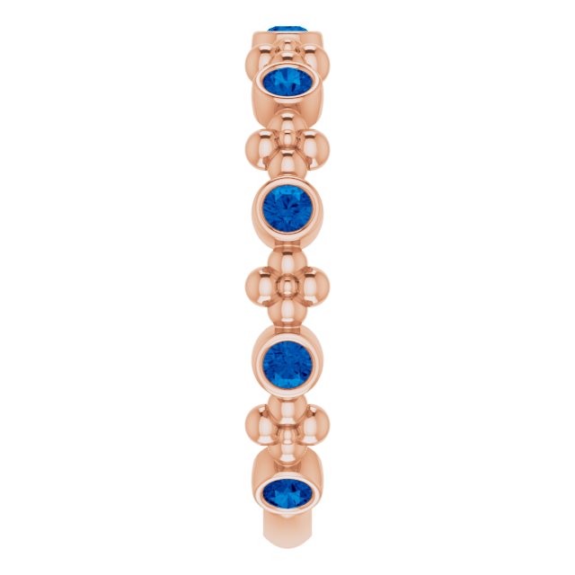 14K Gold Round Natural Blue Sapphire Beaded Ring – 2mm Stones - Rose Gold - view 4