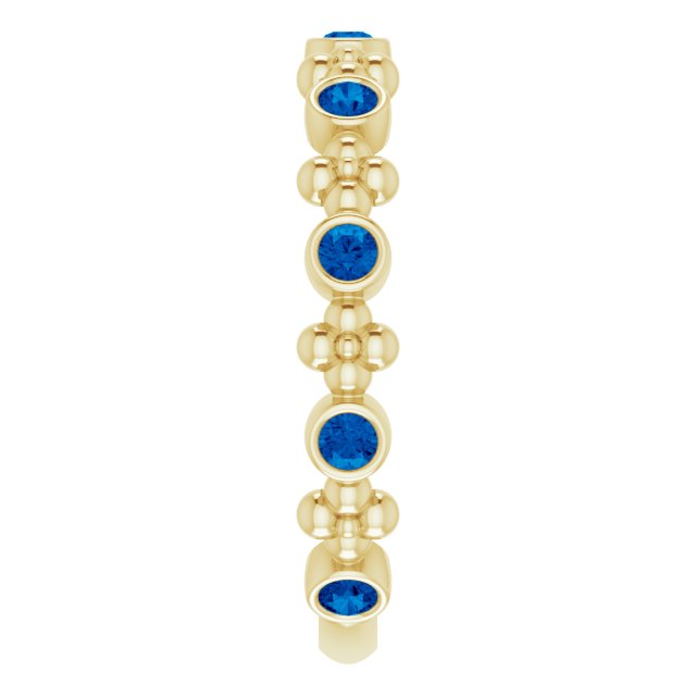 14K Gold Round Lab-Grown Blue Sapphire Beaded Ring – 2mm Stones - Yellow Gold - view 4