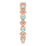 14K Gold Round Natural Aquamarine Beaded Ring – 2mm Stones - Rose Gold - view 4