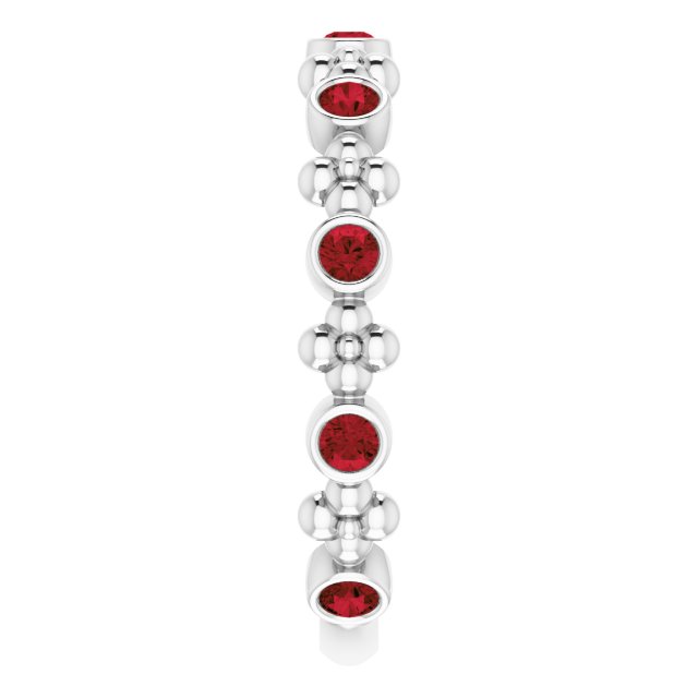 14K Gold Round Natural Mozambique Garnet Beaded Ring – 2mm Stones - White Gold - view 4