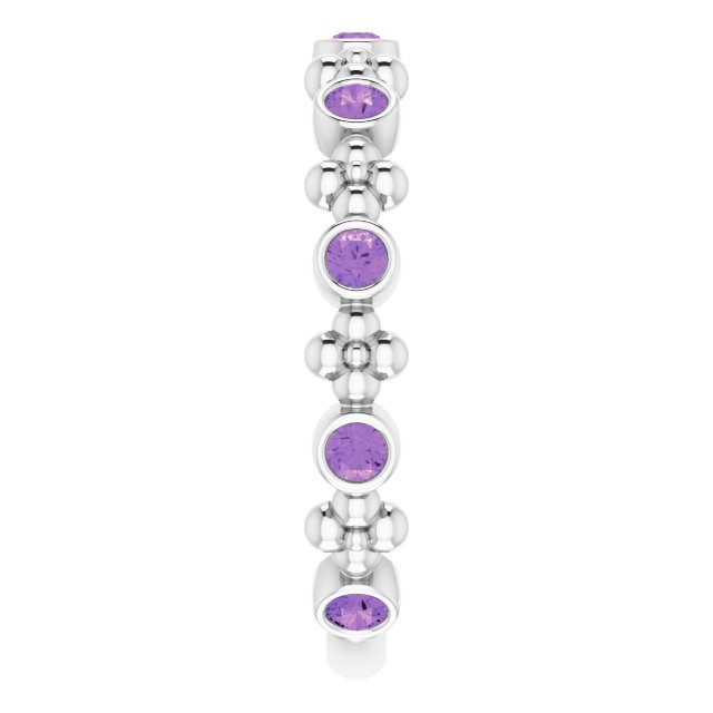 Platinum Round Natural Amethyst Beaded Ring – 2mm Stones - view 4