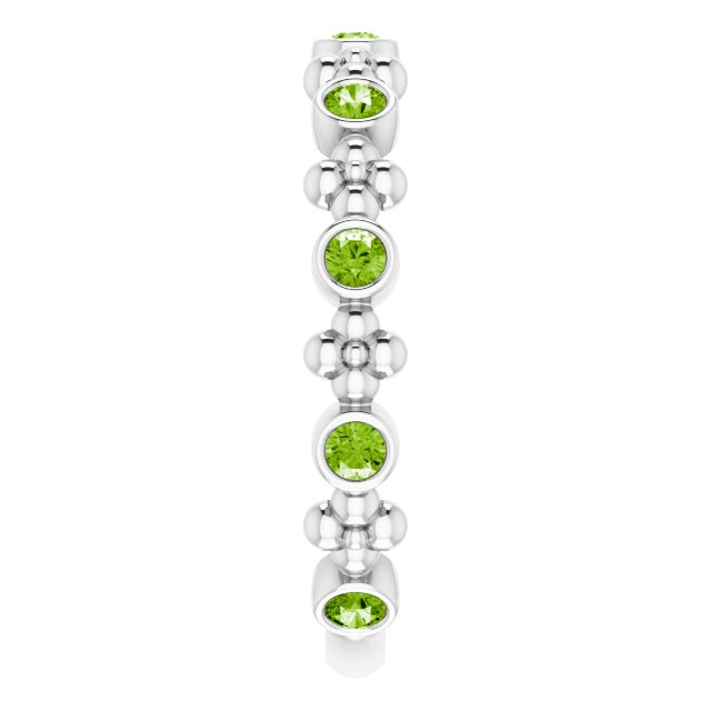 Platinum Round Natural Peridot Beaded Ring – 2mm Stones - view 4