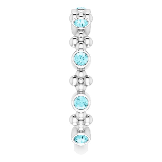 14K Gold Round Natural Blue Zircon Beaded Ring – 2mm Stones - White Gold - view 4