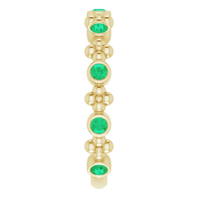 14K Gold Round Natural Emerald Beaded Ring – 2mm Stones - Yellow Gold - view 4