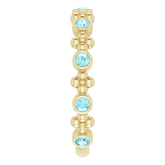 14K Gold Round Natural Blue Zircon Beaded Ring – 2mm Stones - Yellow Gold - view 4