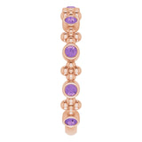 14K Gold Round Natural Amethyst Beaded Ring – 2mm Stones - Rose Gold - view 4