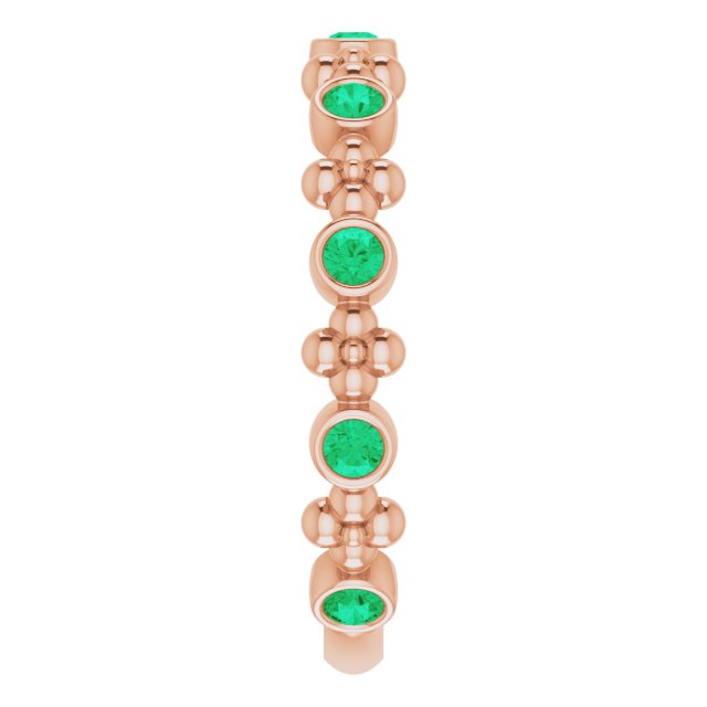 14K Gold Round Lab-Grown Emerald Beaded Ring – 2mm Stones - Rose Gold - view 4
