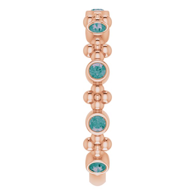 14K Gold Round Natural Alexandrite Beaded Ring – 2mm Stones - Rose Gold - view 4