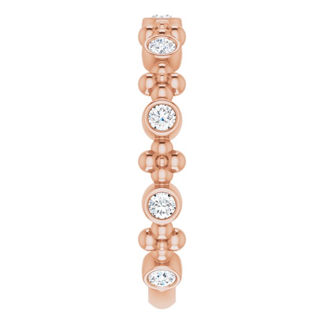 14K Gold Round Natural Diamond Beaded Ring II - Rose Gold - view 4
